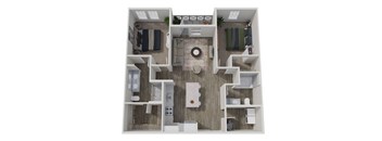 bedroom floor plan an open concept living and dining area with a fireplace and a balcony