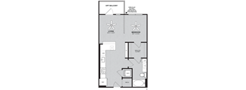 a floor plan of one bedroom apartment with one bathroom