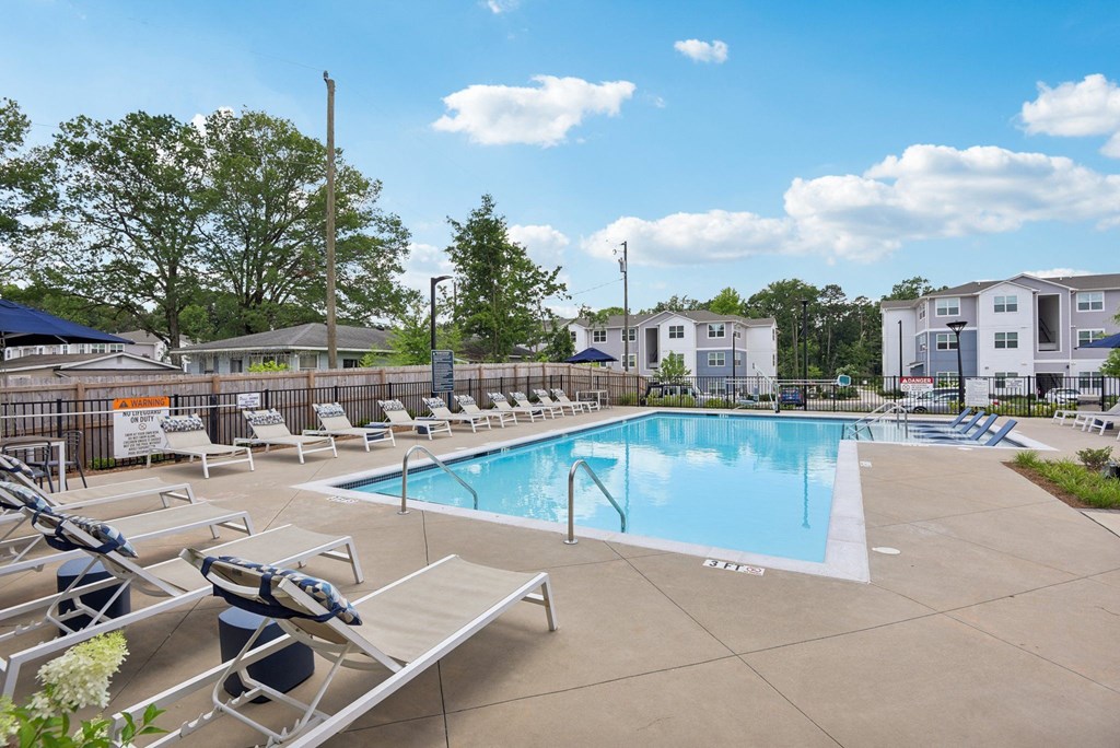 our apartments have a resort style pool with lounge chairs