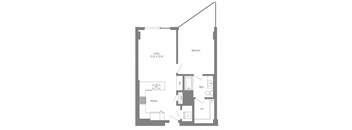 an illustration of a 1 bedroom floor plan with an open