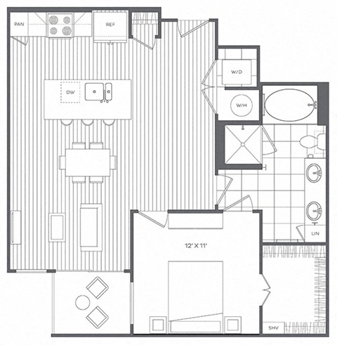 1K Floor Plan at Platt Park by Windsor, Denver, CO, 80210