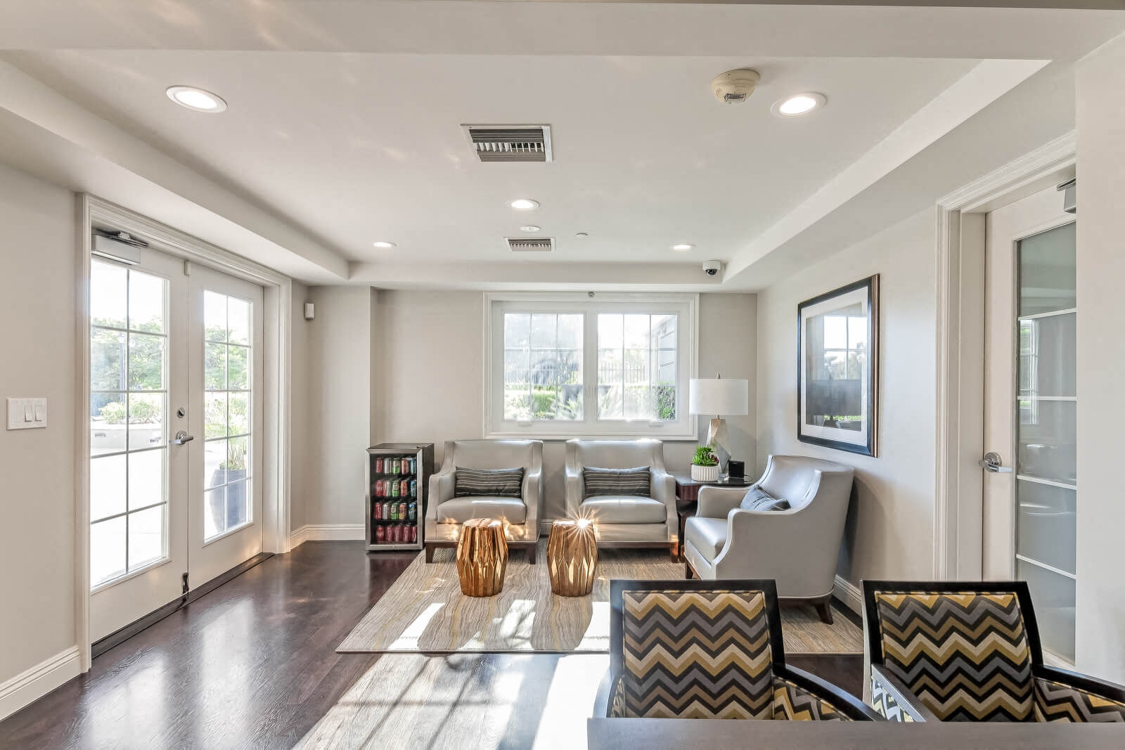 a living room with a couch and a table