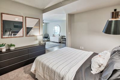 Spacious master bedroom with carpeting at Platform 14, Hillsboro, Oregon