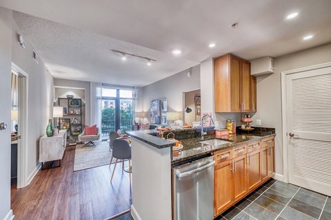a kitchen with a counter top and a sink