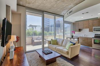 Modern Living Rooms With Spacious Balconies at Glass House by Windsor, Dallas, TX
