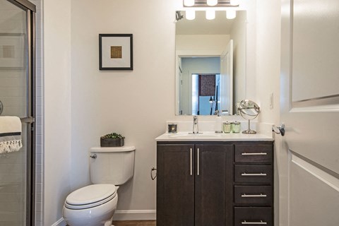 Frameless Mirrors in Bathrooms at Jack Flats by Windsor, Melrose, MA