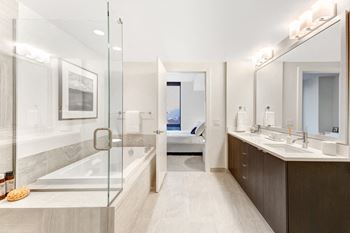 Modern Bathroom with Shower and Separate Soaking Tub at Stratus, Seattle, WA