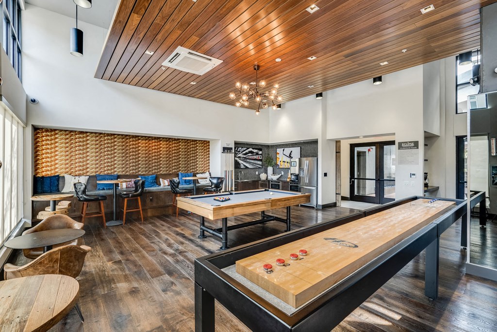 Recreation Room with Billiards Table and Shuffleboard at Dublin Station by Windsor, Dublin, California