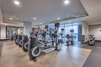 Fully-equipped fitness center at The Ridgewood by Windsor, Fairfax, VA