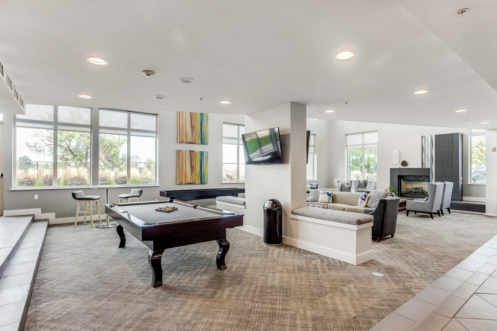 Game room and shuffle board at The District, Denver, CO