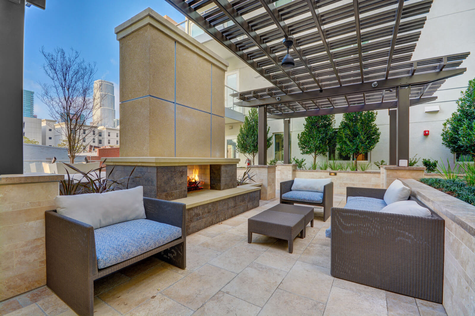 Beautiful Courtyard With Fireplace at South Park by Windsor, Los Angeles, California