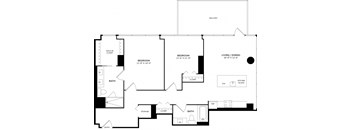 A black and white floor plan of a house with a balcony.