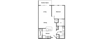 One bedroom One bathroom Floor Plan at The Encore by Windsor, Atlanta