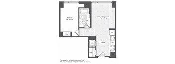 A3 1 Bed 1 Bath Floor Plan at Waterside Place by Windsor, Boston, MA, 02210
