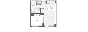 A8 1 Bed 1 Bath Floor Plan at Waterside Place by Windsor, Boston, Massachusetts