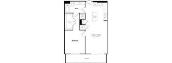 A floor plan of a home with a living room, dining room, kitchen, and bathroom.