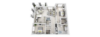 2 Bedroom 2 Bathroom Floor Plan at Windsor at Pembroke Gardens, Pembroke Pines, 33027