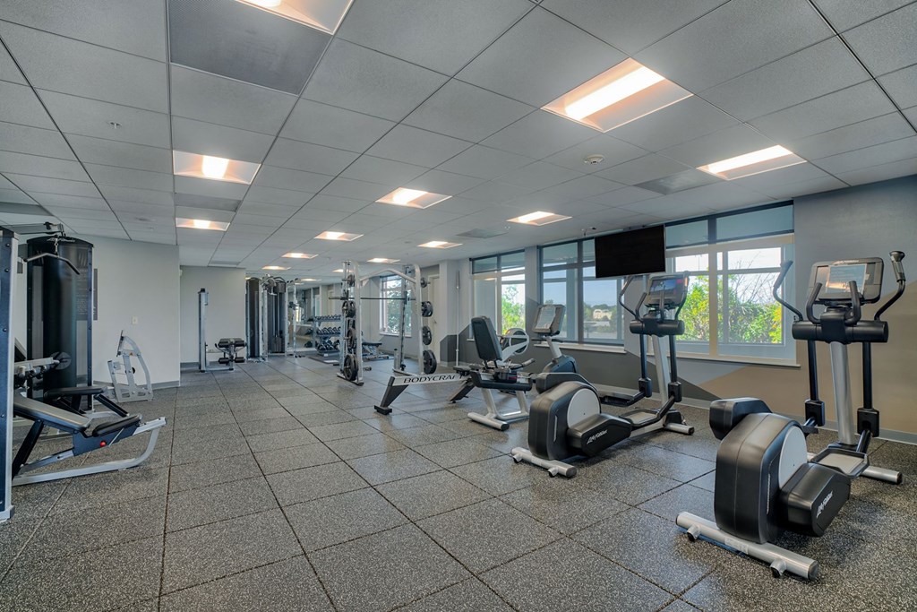 Equipment in fitness center at The District, Denver, CO