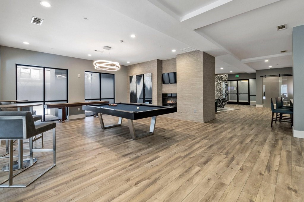 Resident Clubhouse Billiards Table at The Manhattan Tower and Lofts, Denver, 80202.