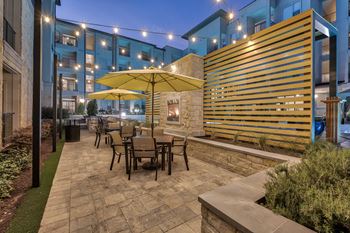 Seating by fire place at Windsor Burnet, Austin, Texas