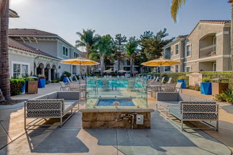 Relaxing Outdoor Lounge Area with Fire Pit at Windsor Aviara, California, 92011