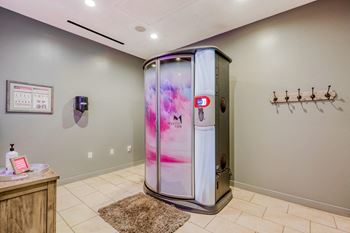 Tanning bed and spa area