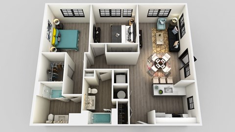 2 Bedroom 1 Bathroom Floor Plan at Edison on the Charles by Windsor, Massachusetts