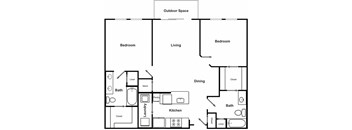 2 Bedroom 2 Bathroom Floor Plan at The Encore by Windsor, Atlanta, GA, 30339