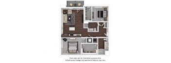 B2 2 3D disclaimer floor plan at The Casey, Denver, Colorado