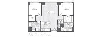 B2 2 Bed 2 Bath Floor Plan at Waterside Place by Windsor, Boston, Massachusetts