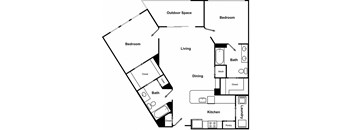 2 Bed 2 Bath Floor Plan at The Encore by Windsor, Atlanta, GA