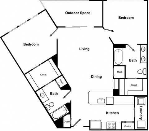 2 Bed 2 Bath Floor Plan at The Encore by Windsor, Atlanta, GA