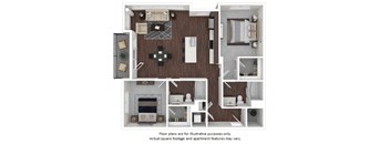 B3 2 3D disclaimer floor plan at The Casey, 2100 Delgany, 80202