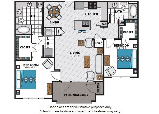 B3 Two Bedroom Two Bath Floor Plan B3 Two Bedroom Two Bath Floor Plan at Windsor Chastain, Georgia, 30342