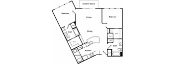 Two bedroom Two bathroom Floor Plan at The Encore by Windsor, Atlanta, 30339