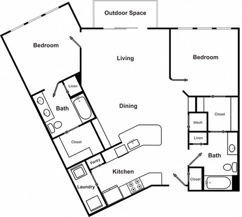Two bedroom Two bathroom Floor Plan at The Encore by Windsor, Atlanta, 30339