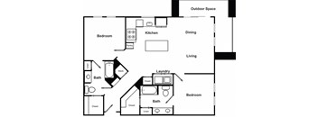 2 Bedroom 2 Bathroom Floor Plan at The Encore by Windsor, Atlanta, Georgia