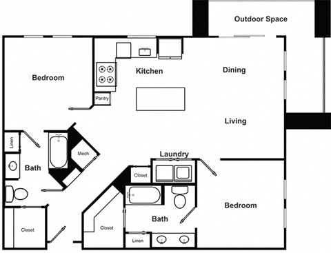 2 Bedroom 2 Bathroom Floor Plan at The Encore by Windsor, Atlanta, Georgia