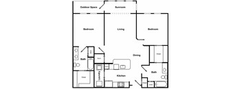 2 Bed 2 Bath Floor Plan at The Encore by Windsor, Atlanta