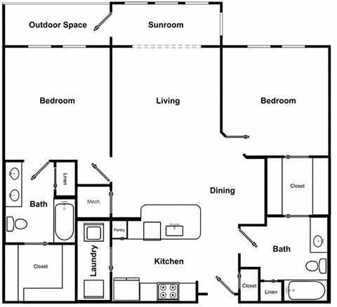 2 Bed 2 Bath Floor Plan at The Encore by Windsor, Atlanta