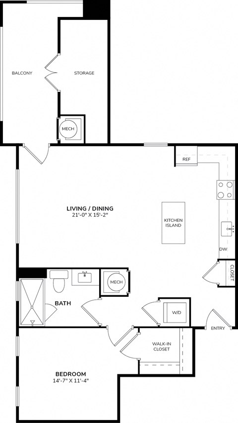 A floor plan of a home with a living room, dining room, kitchen, bathroom, and bedroom.