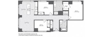 C1 3 Bed 2 Bath Floor Plan at Waterside Place by Windsor, Boston, Massachusetts