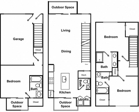 3 Bed 3 Bath Floor Plan at The Encore by Windsor, Atlanta, GA, 30339
