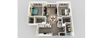 Two Bed Two Bath Floor Plan at Edison on the Charles, Waltham, MA, 02453