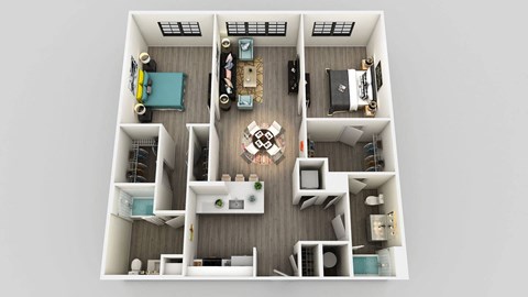 2 Bedroom 2 Bathroom Floor Plan at Edison on the Charles, Waltham