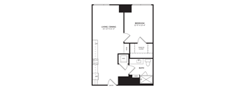 A floor plan for a one bedroom apartment.