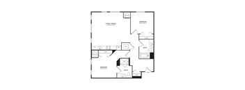 A floor plan of a two bedroom two bathroom apartment