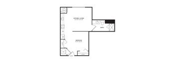 A studio apartment with one bathroom with walk in shower