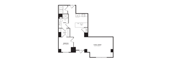 One bedroom apartment with large living area and one bathroom