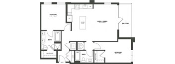 a floor plan of a unit with a bedroom and a living room
